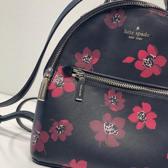 Kate Spade Black Backpack with Red Floral Pattern - Picture 2 of 12